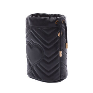 Gucci Marmont GG Bag Black Leather Baguette Shoulder